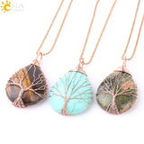 CSJA Tree of Life Water Drop Necklace Pendant Gem Stone Chakra E640