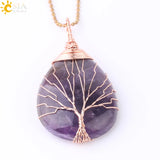 CSJA Tree of Life Water Drop Necklace Pendant Gem Stone Chakra E640