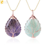 CSJA Tree of Life Water Drop Necklace Pendant Gem Stone Chakra E640