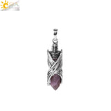 CSJA Natural Stone Hexagonal Pendant Necklace Angel Wings Bullet Crystal Jewelry