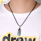 CSJA Natural Stone Hexagonal Pendant Necklace Angel Wings Bullet Crystal Jewelry