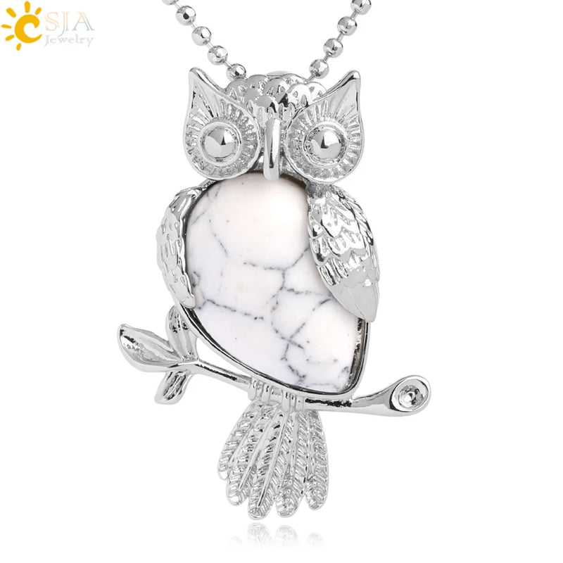Water Drop Stone Necklace Owl Shape Pink Quartz Sodalite Crystal Charm Jewelry