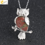 Water Drop Stone Necklace Owl Shape Pink Quartz Sodalite Crystal Charm Jewelry