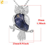 Water Drop Stone Necklace Owl Shape Pink Quartz Sodalite Crystal Charm Jewelry