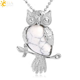 Water Drop Stone Necklace Owl Shape Pink Quartz Sodalite Crystal Charm Jewelry