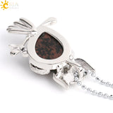 Water Drop Stone Necklace Owl Shape Pink Quartz Sodalite Crystal Charm Jewelry