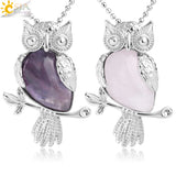 Water Drop Stone Necklace Owl Shape Pink Quartz Sodalite Crystal Charm Jewelry