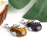 CSJA Water Drop Stone Pendant Butterfly Necklace Pink Quartz Purple Crystal
