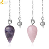 CSJA Water Drop Natural Stone Pendulum Dowsing Healing Crystal Pointed Pendule