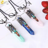 CSJA Hexagonal Point Pendant Necklace 7 Chakras