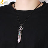 CSJA Hexagonal Point Pendant Necklace 7 Chakras