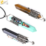 CSJA Hexagonal Point Pendant Necklace 7 Chakras