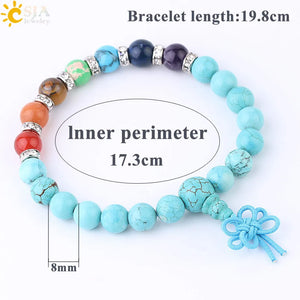 CSJA 7 Chakras Beaded Bracelet 8mm Turquoise Gems Stone Beads Jewelry