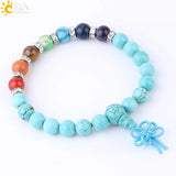 CSJA 7 Chakras Beaded Bracelet 8mm Turquoise Gems Stone Beads Jewelry