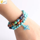 CSJA 7 Chakras Beaded Bracelet 8mm Turquoise Gems Stone Beads Jewelry