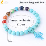 CSJA 7 Chakras Beaded Bracelet 8mm Turquoise Gems Stone Beads Jewelry