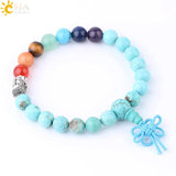 CSJA 7 Chakras Beaded Bracelet 8mm Turquoise Gems Stone Beads Jewelry