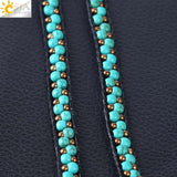 CSJA Women Leather Braided Bracelets Turquoises Stone Beads Three Wrap Bracelet