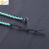 CSJA Women Leather Braided Bracelets Turquoises Stone Beads Three Wrap Bracelet