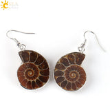 CSJA Natural Snail Ammonite Earrings Spiral Conch Shell Dangle Hook Earrings