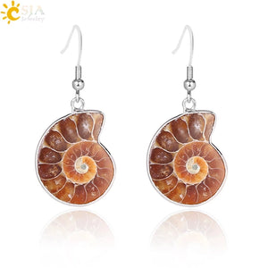 CSJA Natural Snail Ammonite Earrings Spiral Conch Shell Dangle Hook Earrings