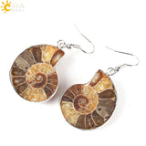 CSJA Natural Snail Ammonite Earrings Spiral Conch Shell Dangle Hook Earrings