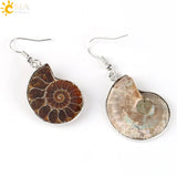 CSJA Natural Snail Ammonite Earrings Spiral Conch Shell Dangle Hook Earrings