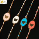 CSJA Women's Stainless Steel Enamel Heart Charms Pendant Bracelet