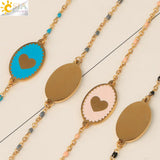 CSJA Women's Stainless Steel Enamel Heart Charms Pendant Bracelet