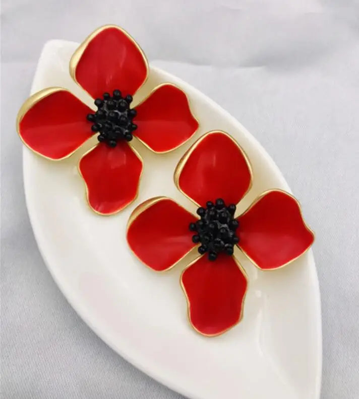 CSxjd Enamel Flower Clip Earrings Women Jewellery