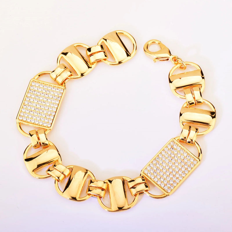 14mm Square Clustered Cuban Chain Bracelet HipHop Iced Out Zirconia Rock Jewelry