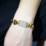 14mm Square Clustered Cuban Chain Bracelet HipHop Iced Out Zirconia Rock Jewelry