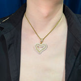 Baguette Heart Love Pendant Copper Zircon Charm HipHop Necklace Chain