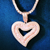Baguette Heart Love Pendant Copper Zircon Charm HipHop Necklace Chain