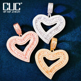 Baguette Heart Love Pendant Copper Zircon Charm HipHop Necklace Chain
