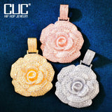 Rose Flower Pendant Copper Charm Zircon HipHop Necklace Chain Rock Jewelry