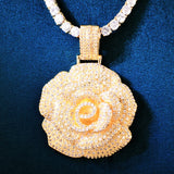 Rose Flower Pendant Copper Charm Zircon HipHop Necklace Chain Rock Jewelry