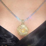 Rose Flower Pendant Copper Charm Zircon HipHop Necklace Chain Rock Jewelry