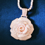 Rose Flower Pendant Copper Charm Zircon HipHop Necklace Chain Rock Jewelry