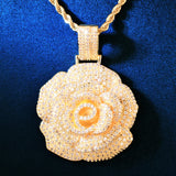 Rose Flower Pendant Copper Charm Zircon HipHop Necklace Chain Rock Jewelry
