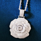 Rose Flower Pendant Copper Charm Zircon HipHop Necklace Chain Rock Jewelry
