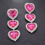 Pink Heart Statement Earrings Large Drop Jewelry