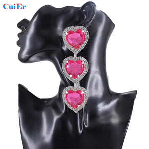 Pink Heart Statement Earrings Large Drop Jewelry