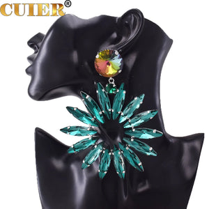 Drag Queen Huge Earring with Emerald Gemstone for Women