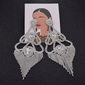 CUIER Large Drop Earrings Rhinestones Tassel Wedding Party Bridal Jewelry