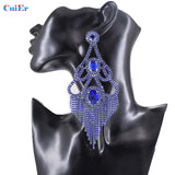 CUIER Large Drop Earrings Rhinestones Tassel Wedding Party Bridal Jewelry