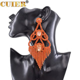 CUIER Large Drop Earrings Rhinestones Tassel Wedding Party Bridal Jewelry