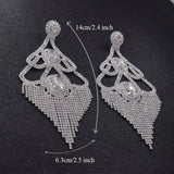 CUIER Large Drop Earrings Rhinestones Tassel Wedding Party Bridal Jewelry