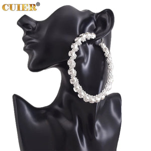 Huge Hoop Earring for Women Bead Chain Rhinestone Female Earrings