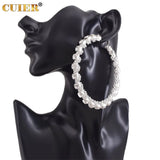 Huge Hoop Earring for Women Bead Chain Rhinestone Female Earrings